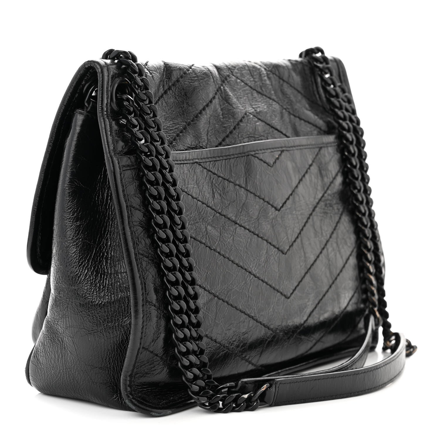 Saint Laurent Crinkled Calfskin Matelasse Monogram Medium Niki Chain Satchel Black 3 of 11