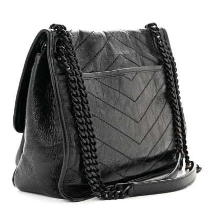 Saint Laurent Crinkled Calfskin Matelasse Monogram Medium Niki Chain Satchel Black 3 of 11