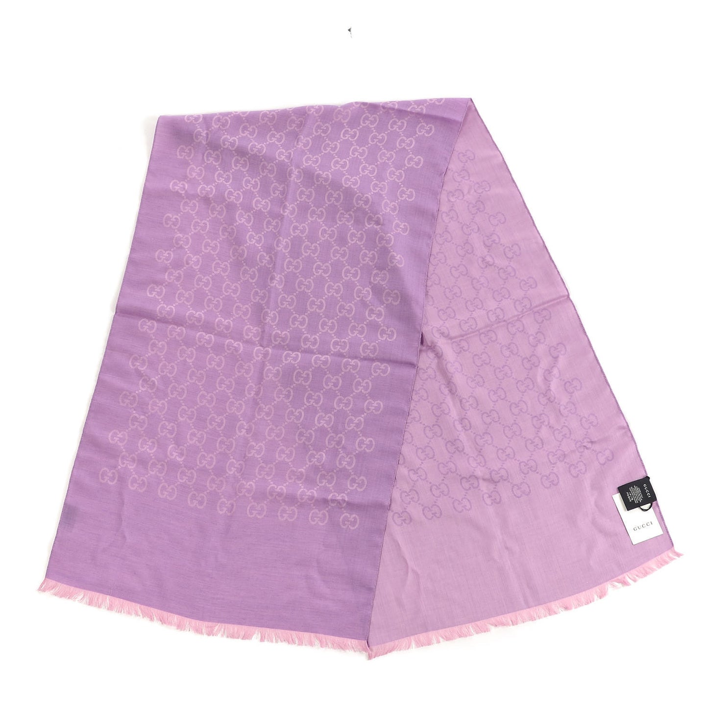 Wool Silk Monogram Fringe Scarf Purple