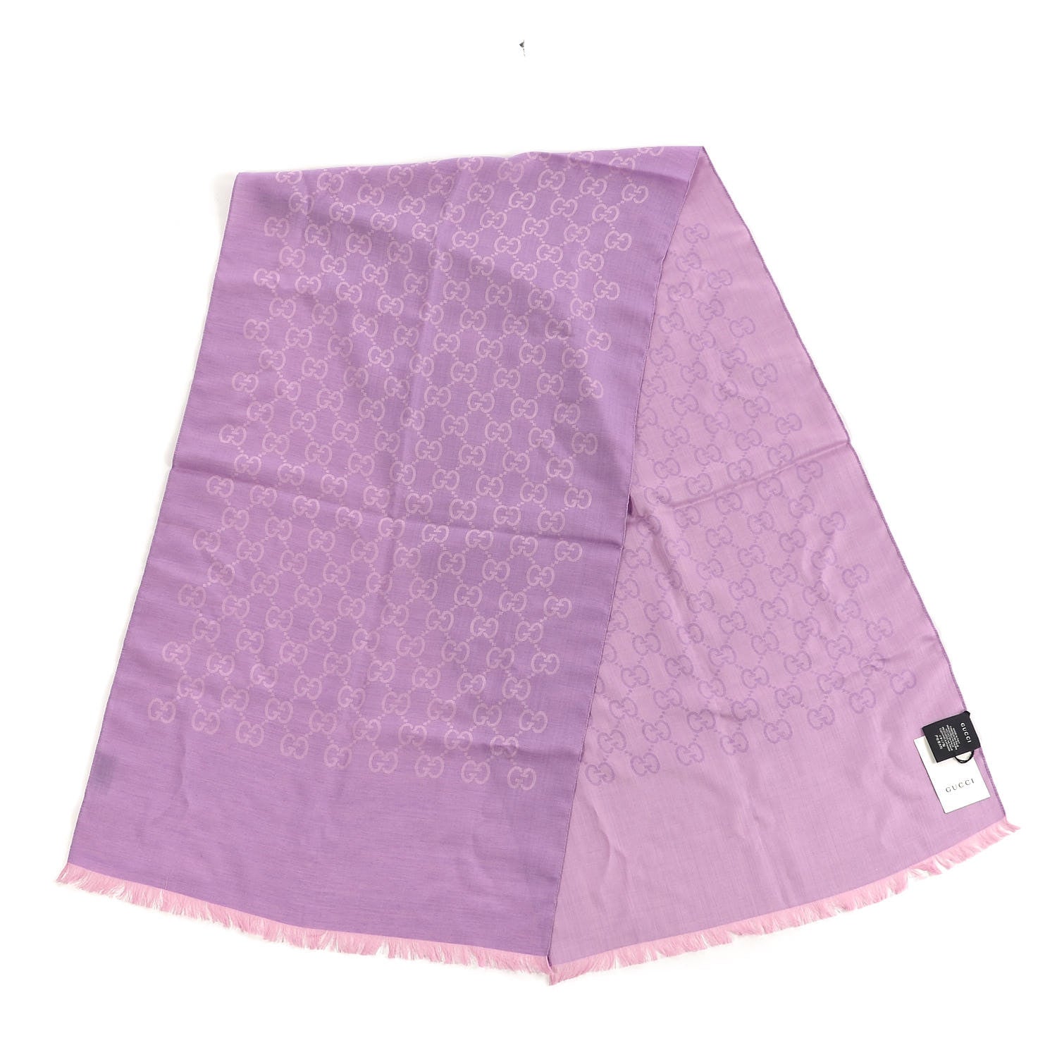 Gucci Wool Silk Monogram Fringe Scarf Purple 5 of 5