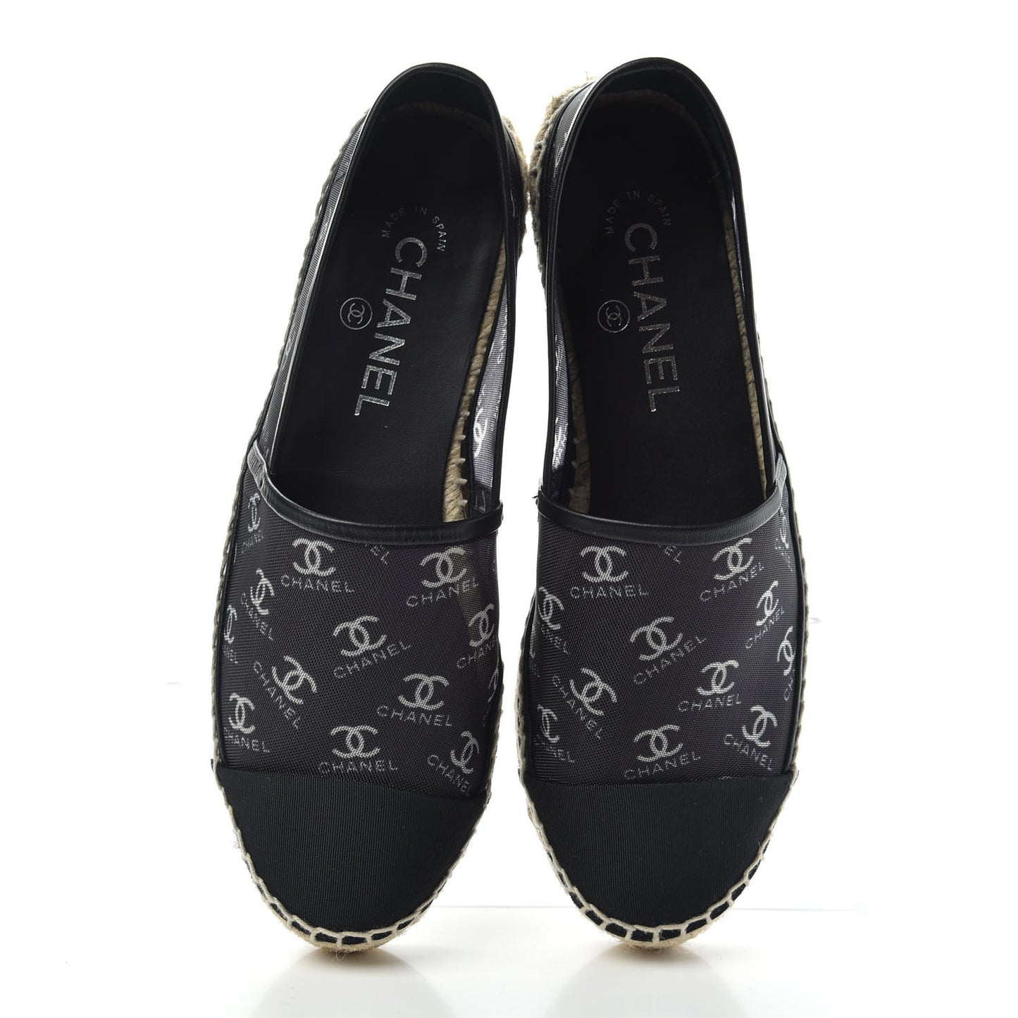 Mesh Grosgrain CC Espadrilles 38 Black White