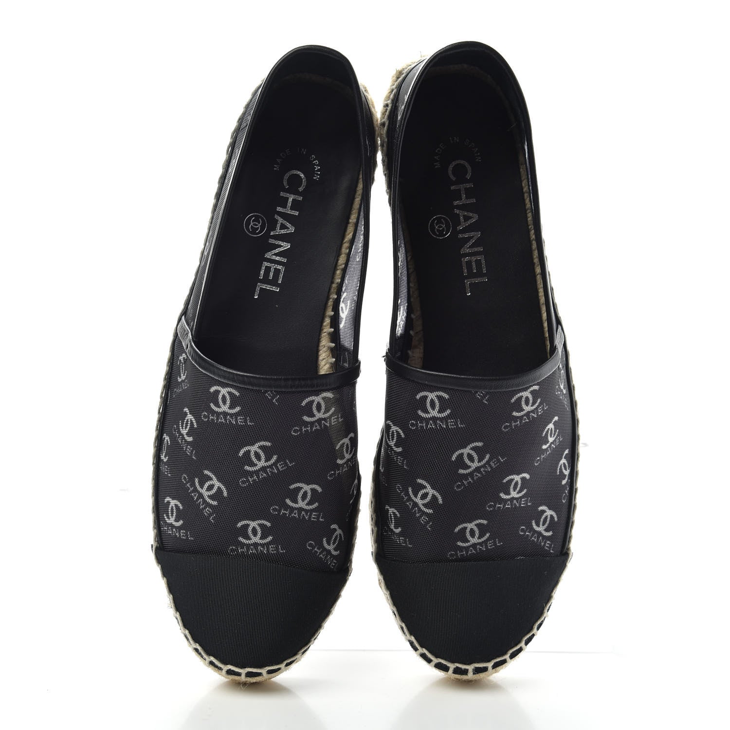 Chanel Mesh Grosgrain CC Espadrilles 38 Black White 5 of 10