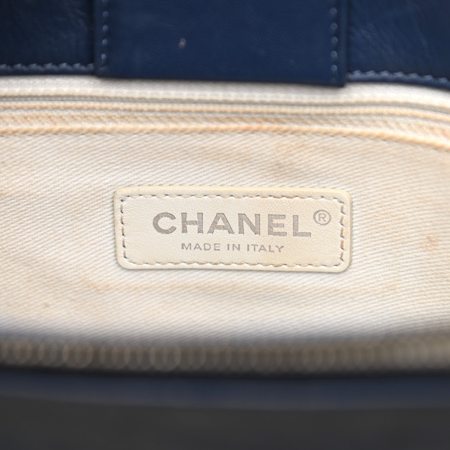 Chanel Calfskin Chevron Stitched Shopping Tote Navy 6 of 17