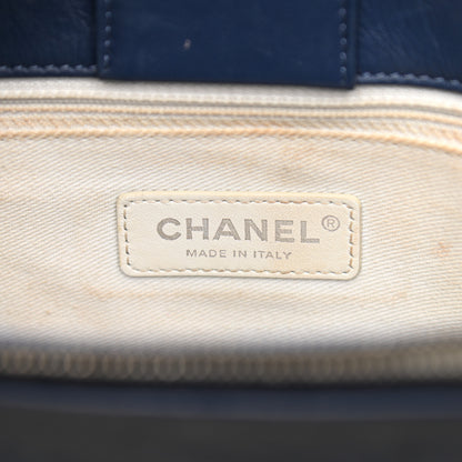 Chanel Calfskin Chevron Stitched Shopping Tote Navy 6 of 17
