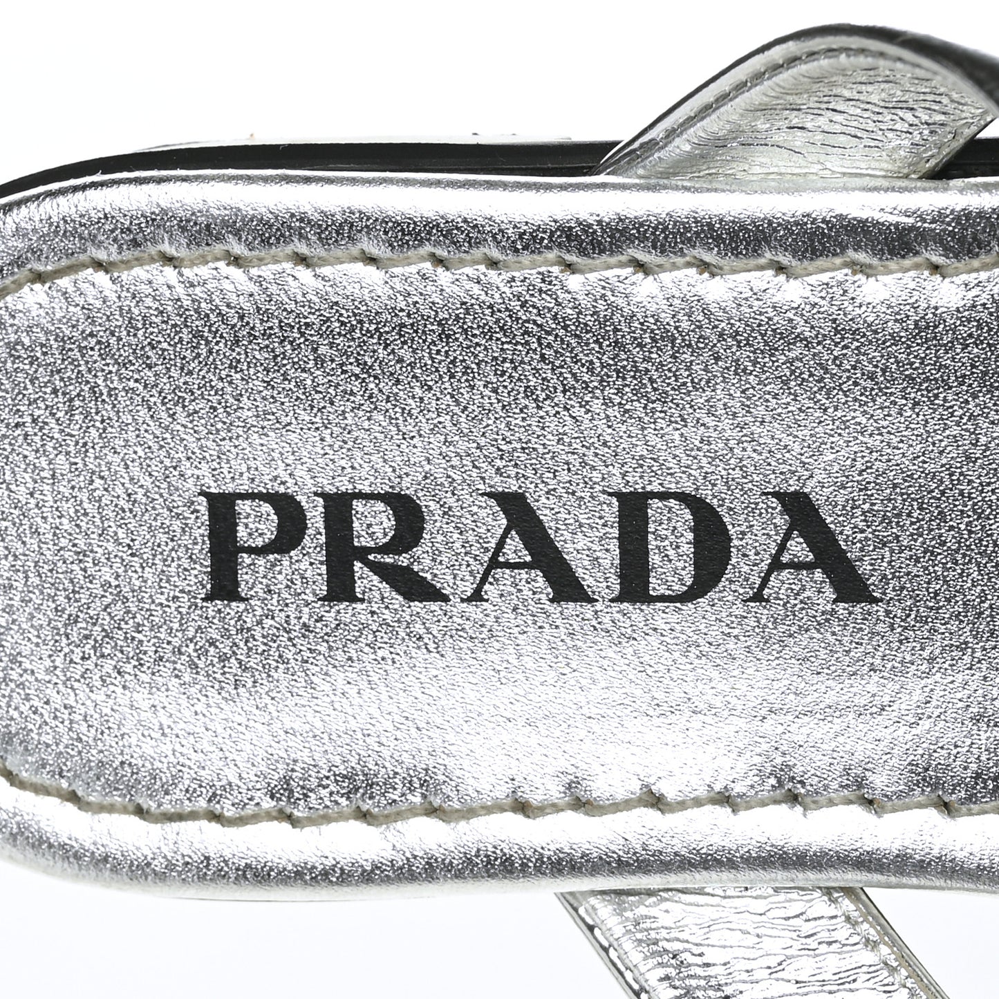 Metallic Calfskin Logo Thong Sandals 37 Silver