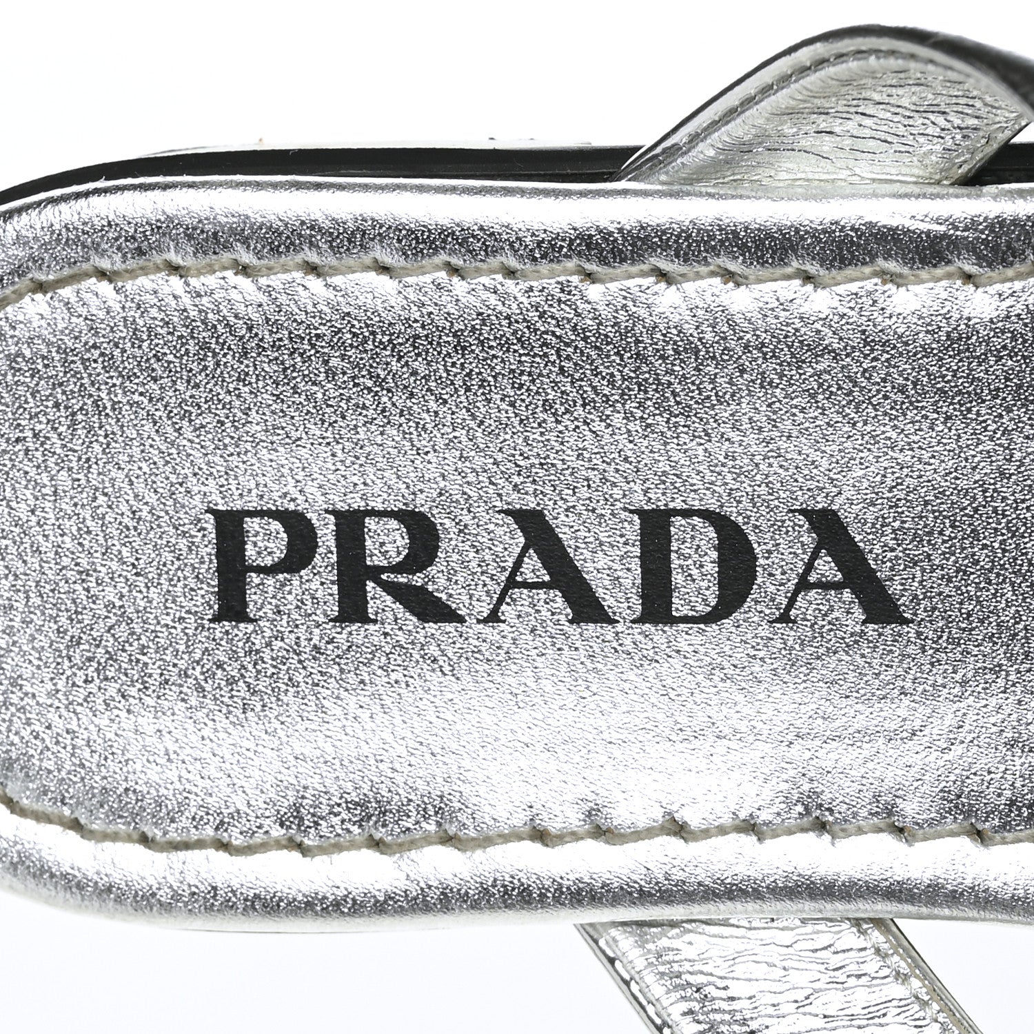 Prada Metallic Calfskin Logo Thong Sandals 37 Silver 6 of 9