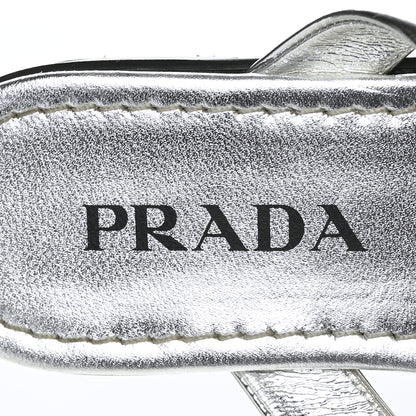 Prada Metallic Calfskin Logo Thong Sandals 37 Silver 6 of 9