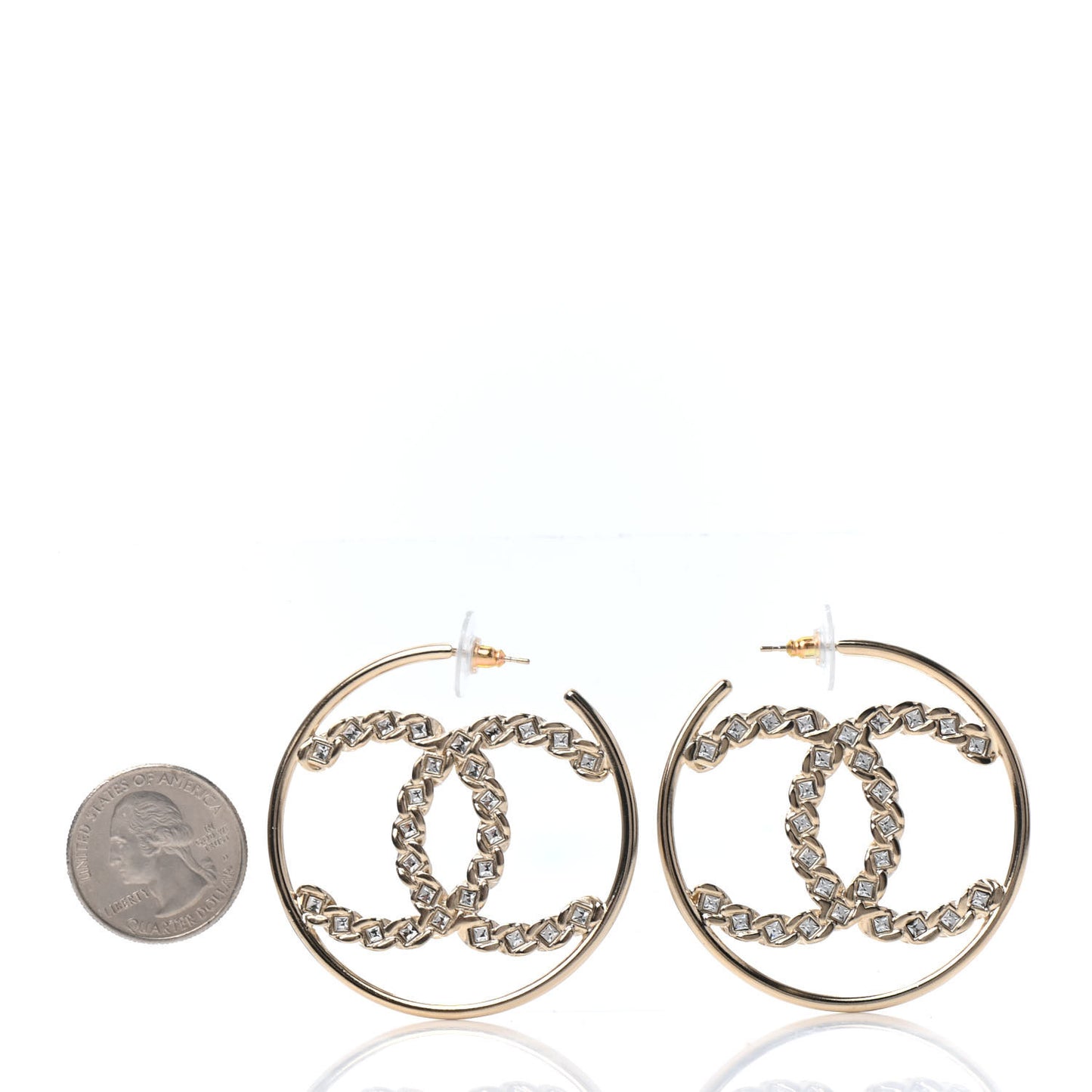 Crystal Chain Chanel Strass CC Drop Earrings Gold