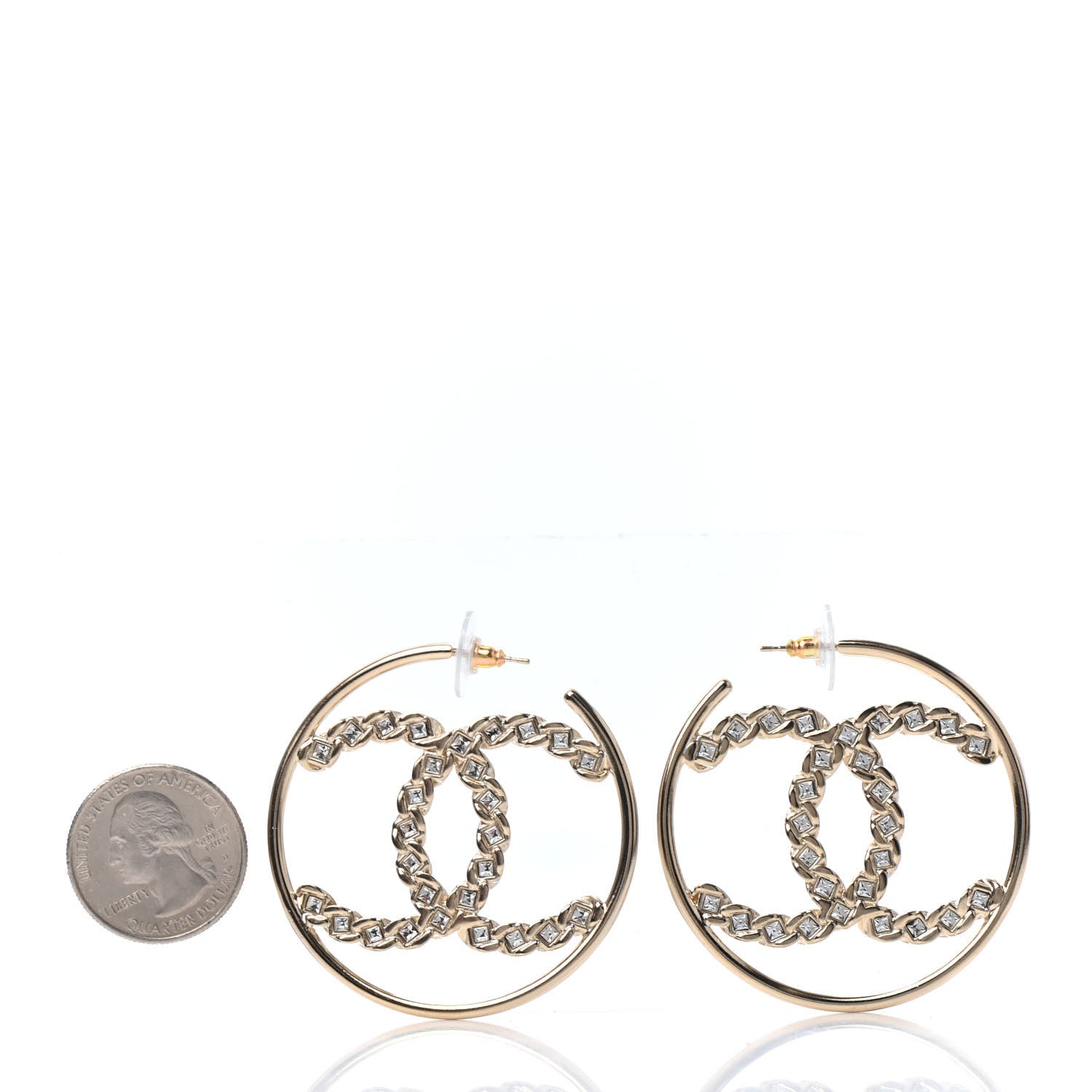 Chanel Crystal Chain Chanel Strass CC Drop Earrings Gold 2 of 3