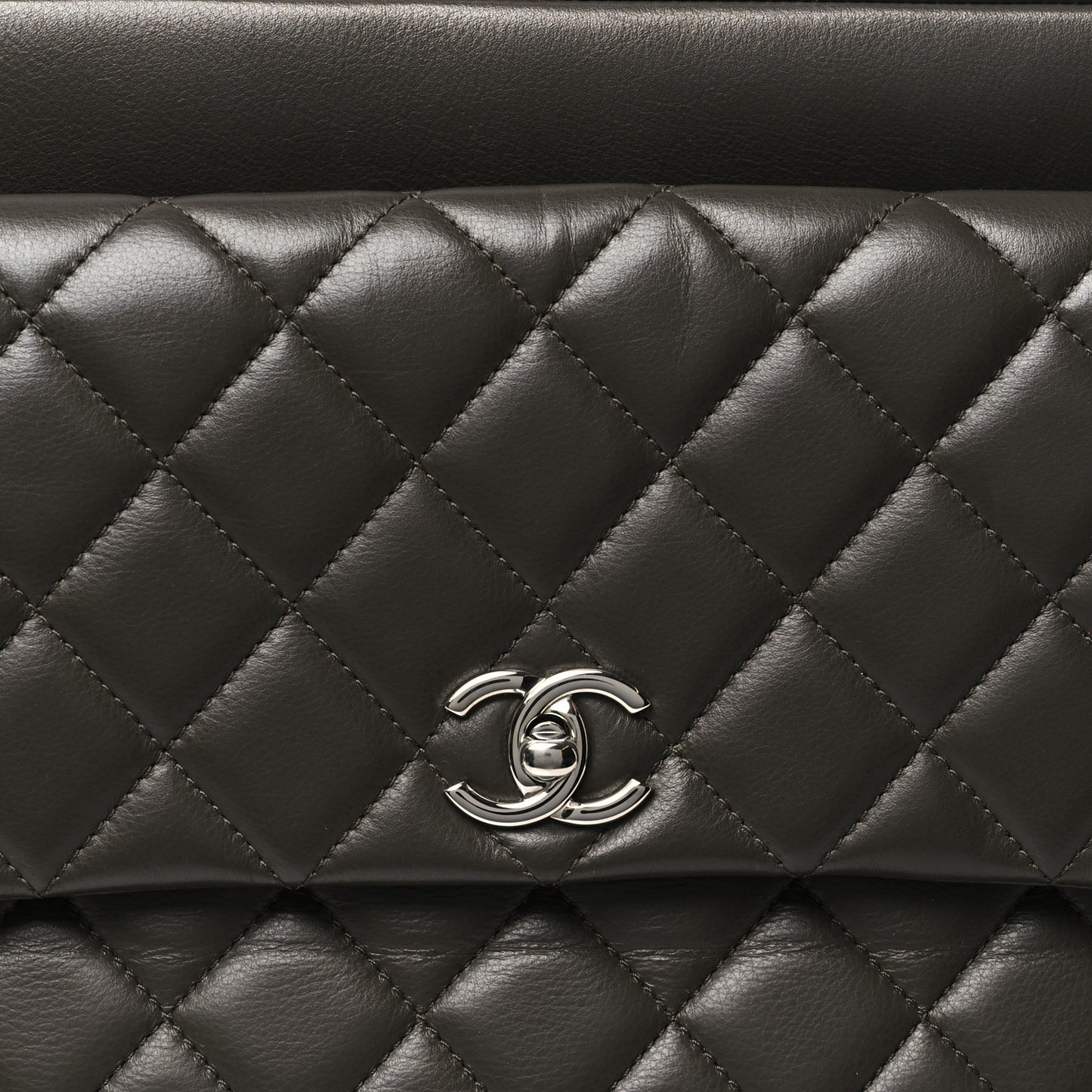 Lambskin Quilted Bowler Flap Shoulder Bag Khaki