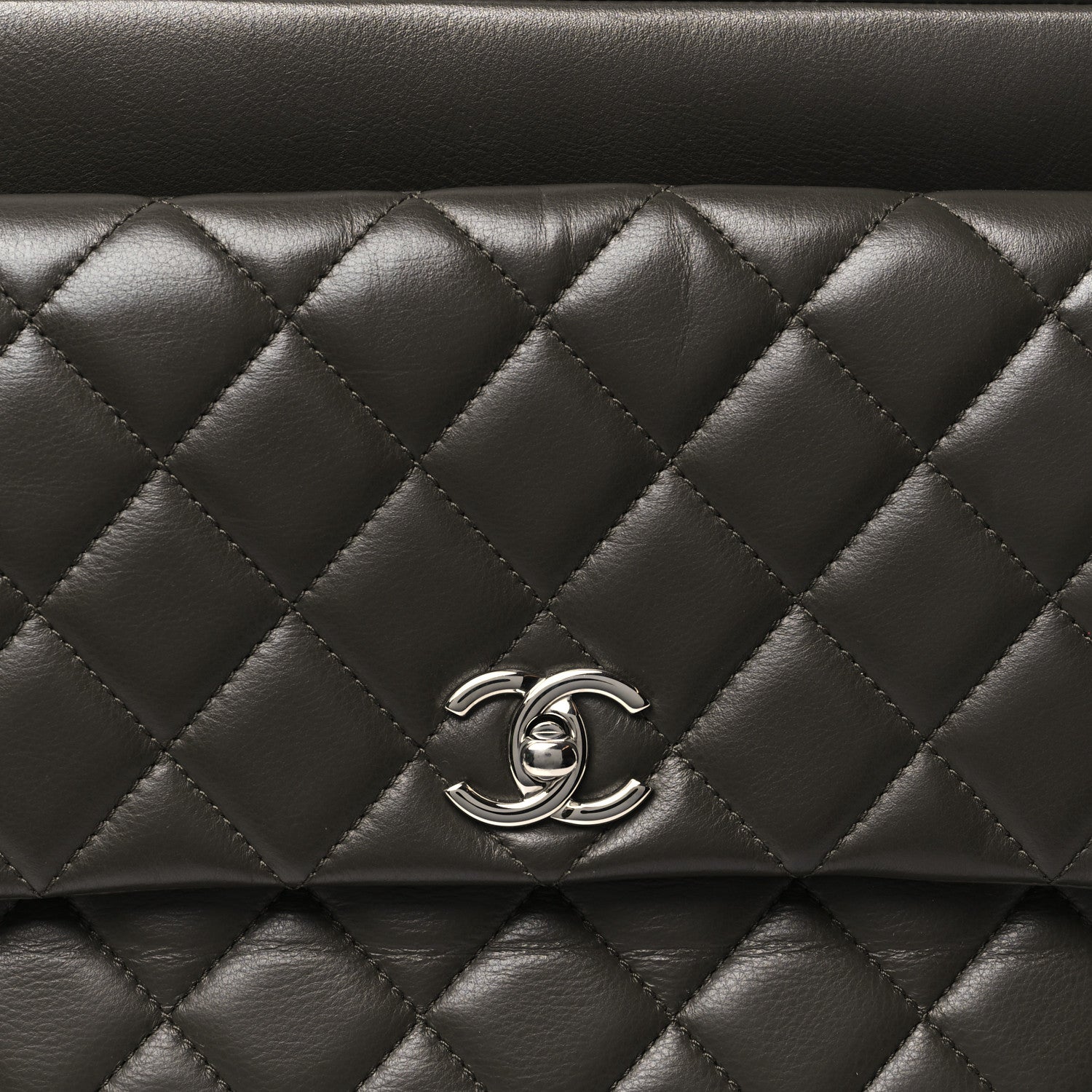 Chanel Lambskin Quilted Bowler Flap Shoulder Bag Khaki 7 of 9