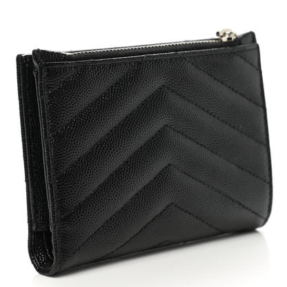 Saint Laurent Grain De Poudre Matelasse Chevron Monogram Zipped Two-Part Wallet Black 3 of 8