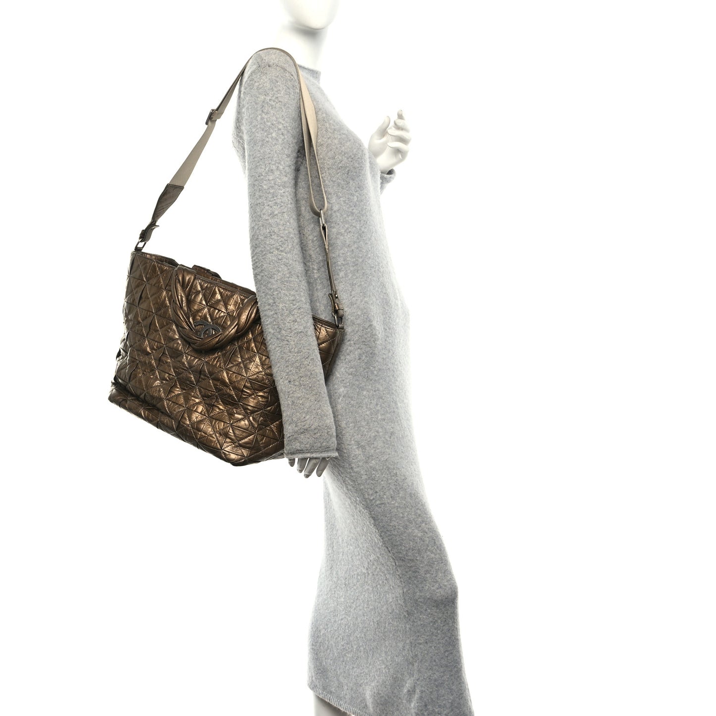 Metallic Aged Calfskin Quilted Origami Tote Bronze