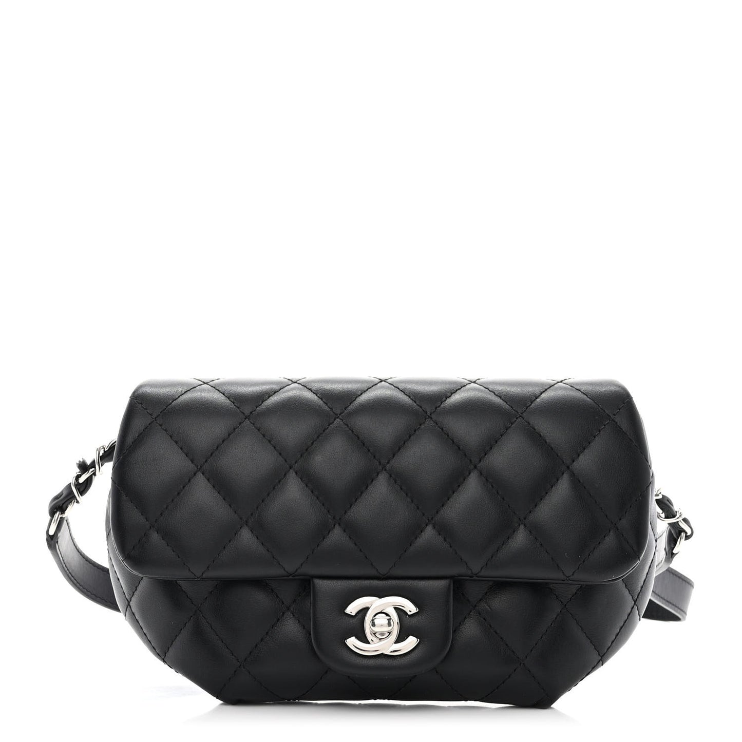 Calfskin Quilted CC Uniform Flap Belt Bag Black