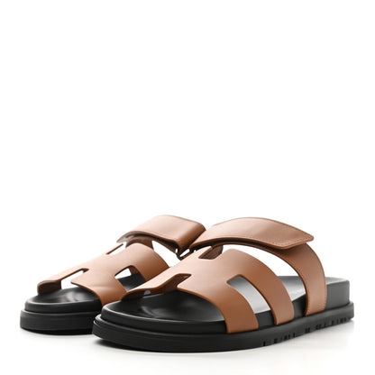 Hermes Calfskin Womens Chypre Sandals 37 Gold 3 of 9