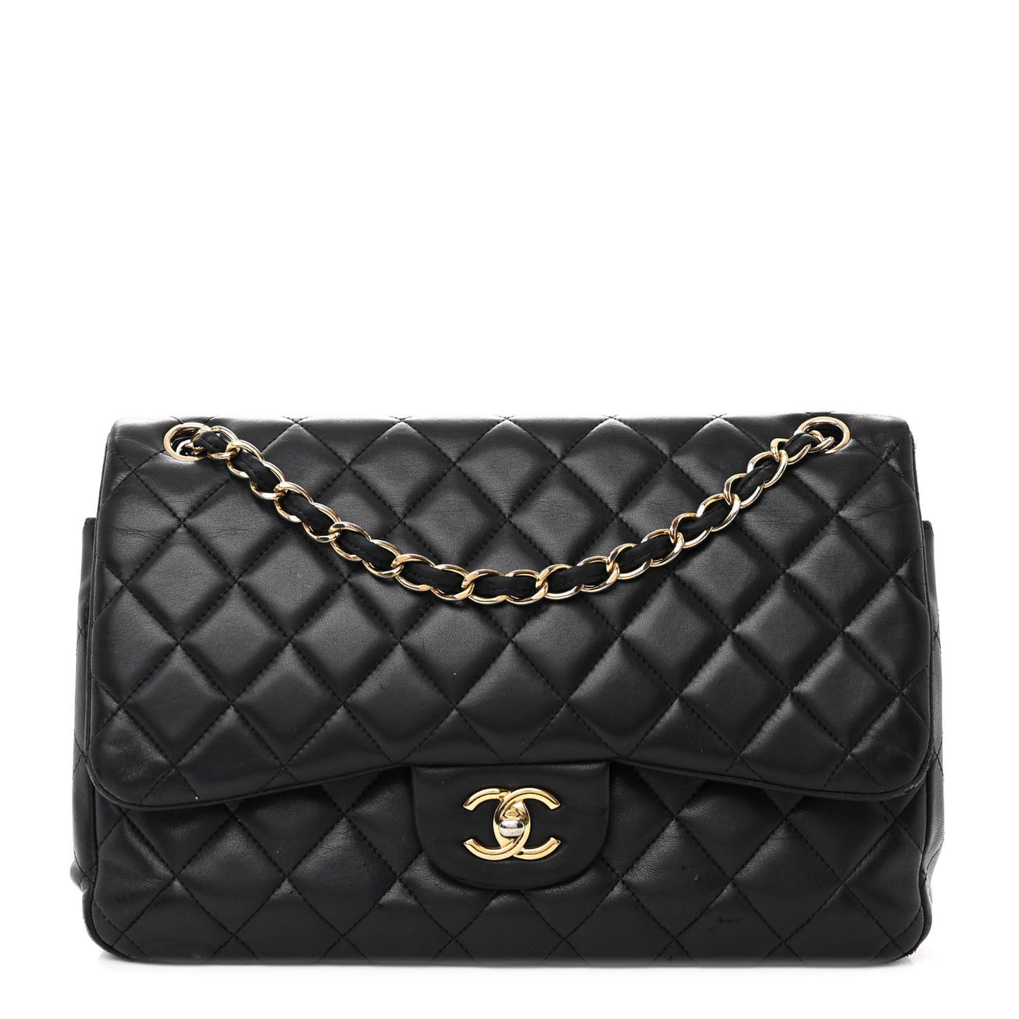 Lambskin Quilted Jumbo Double Flap Black