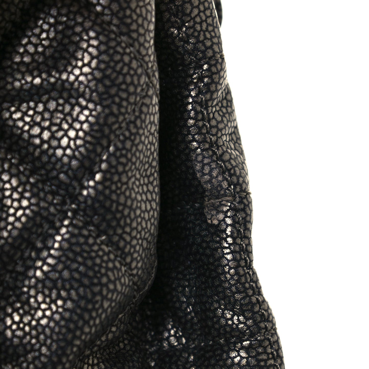 Metallic Caviar Quilted Timeless Accordion Flap Dark Silver