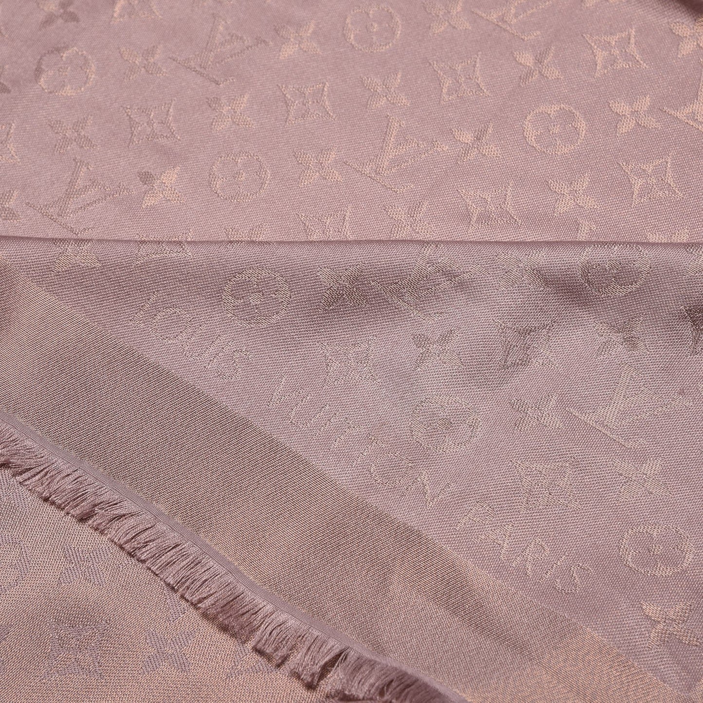 Silk Wool Monogram Shine Shawl Taupe