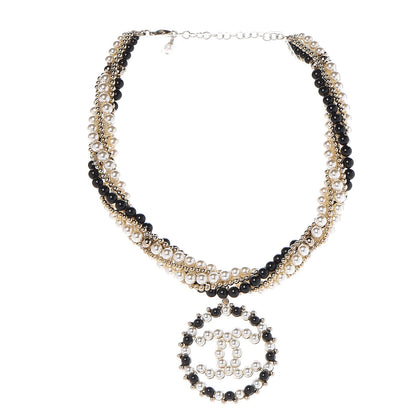 Chanel Pearl Beaded CC Multistrand Necklace Gold Black White 3 of 6