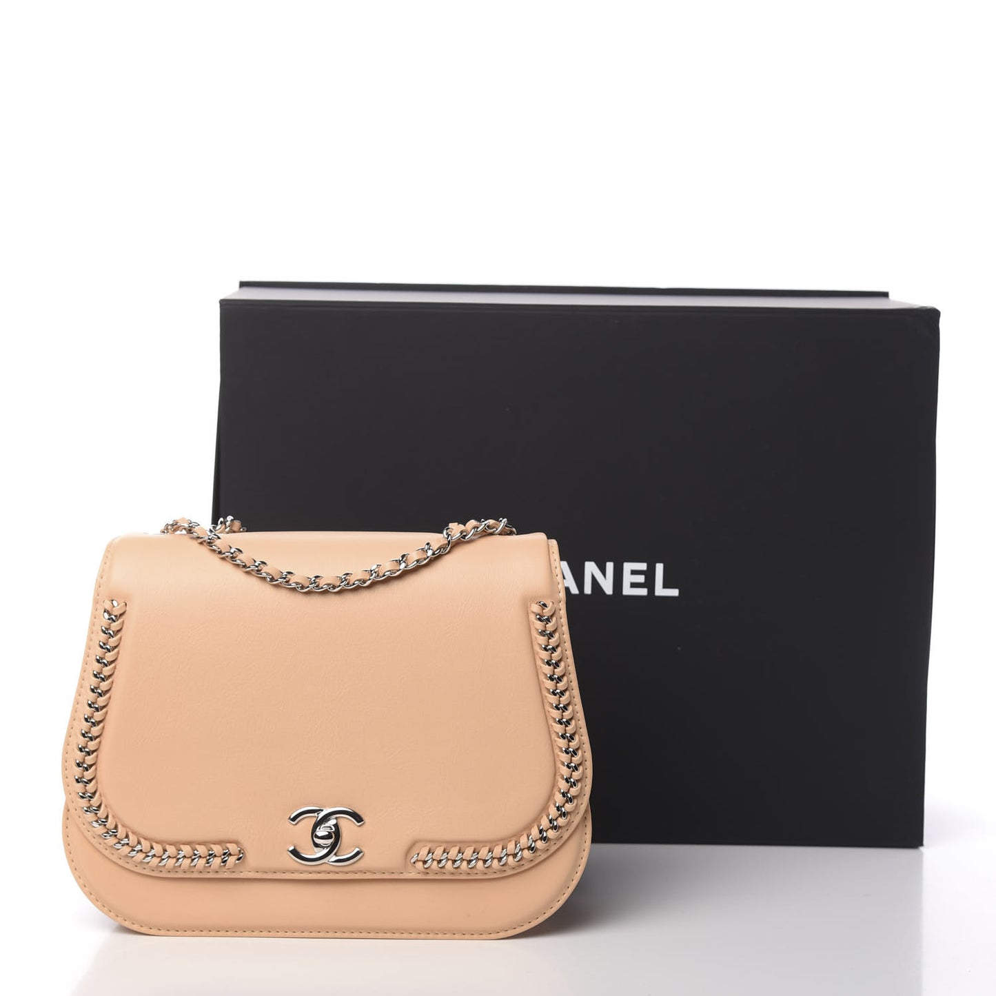 Calfskin Medium Braided Chic Flap Beige