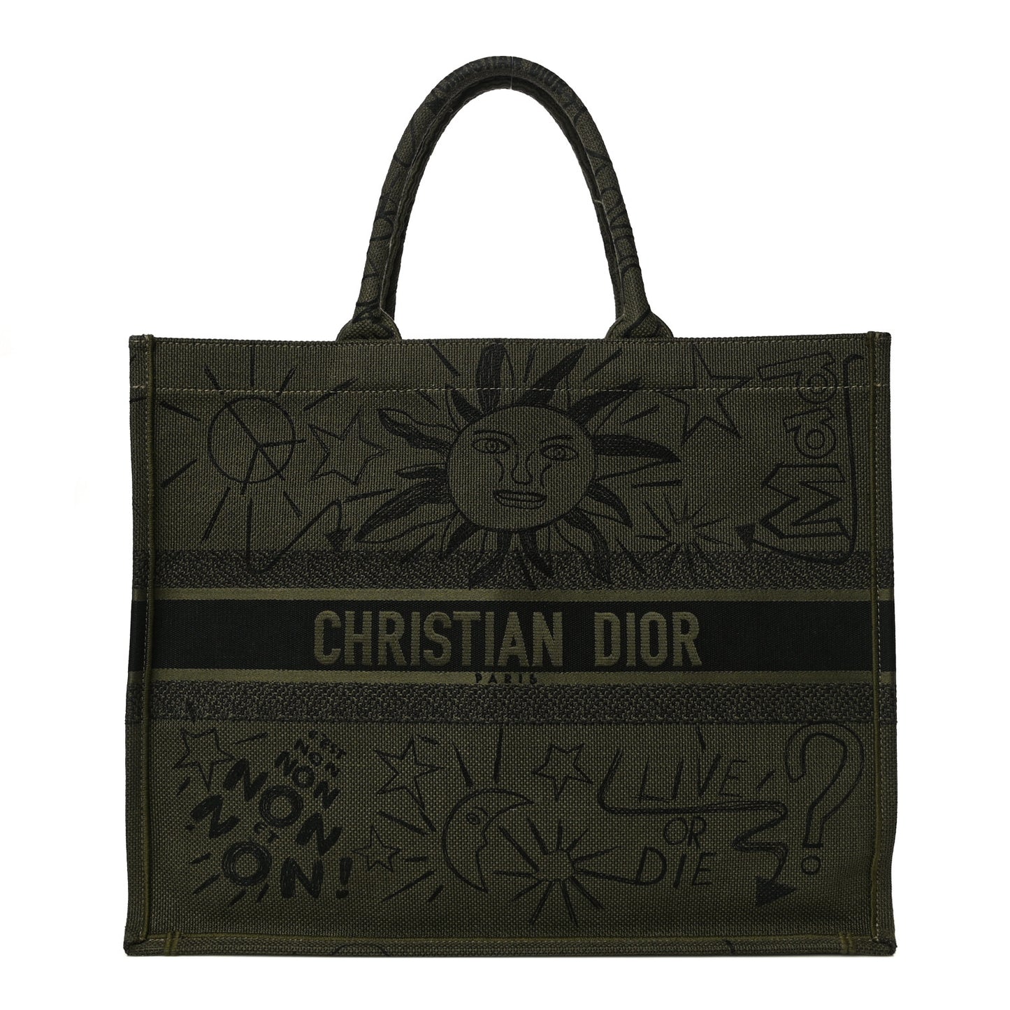 Canvas Embroidered Graffiti Book Tote Vert