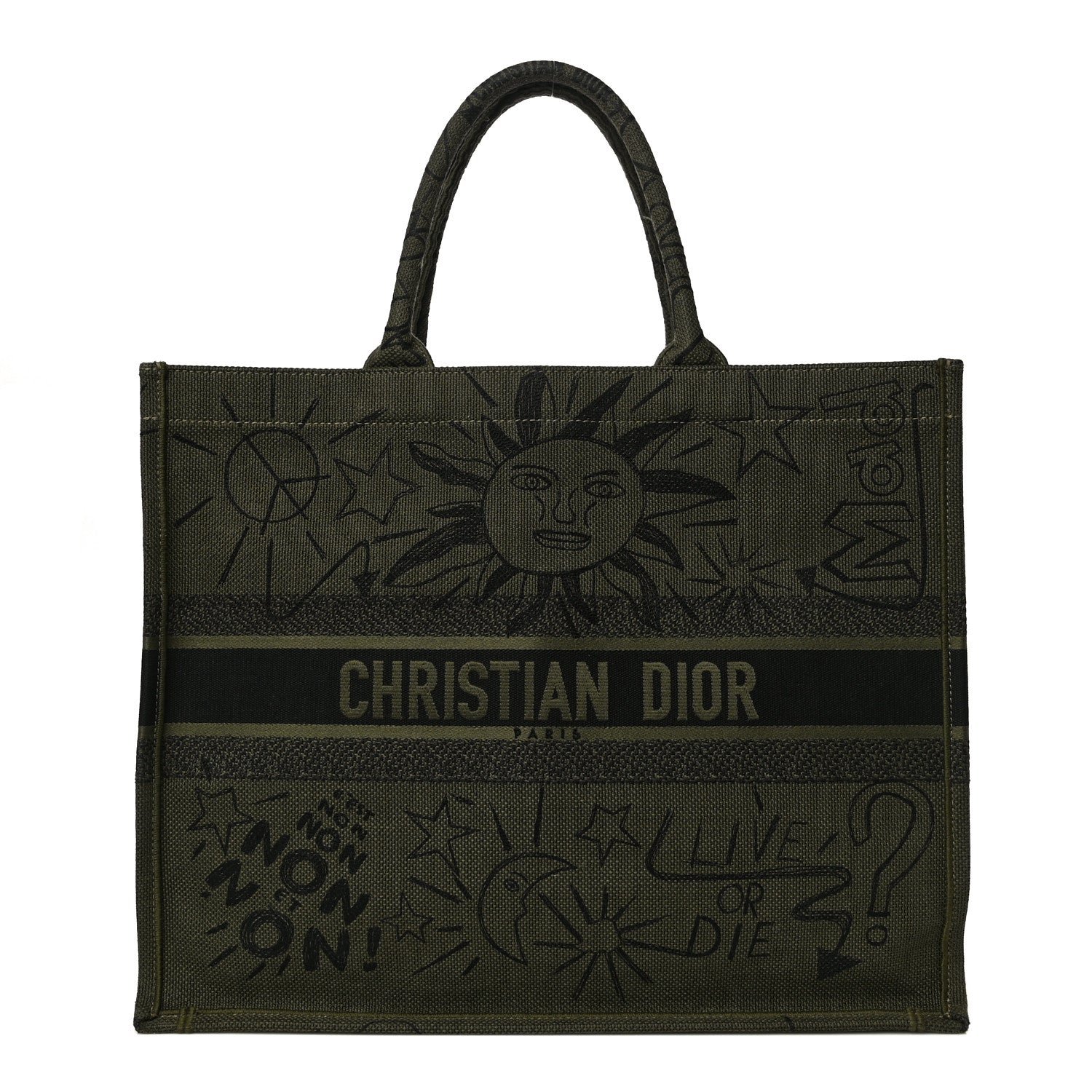 Christian Dior Canvas Embroidered Graffiti Book Tote Vert 1 of 11