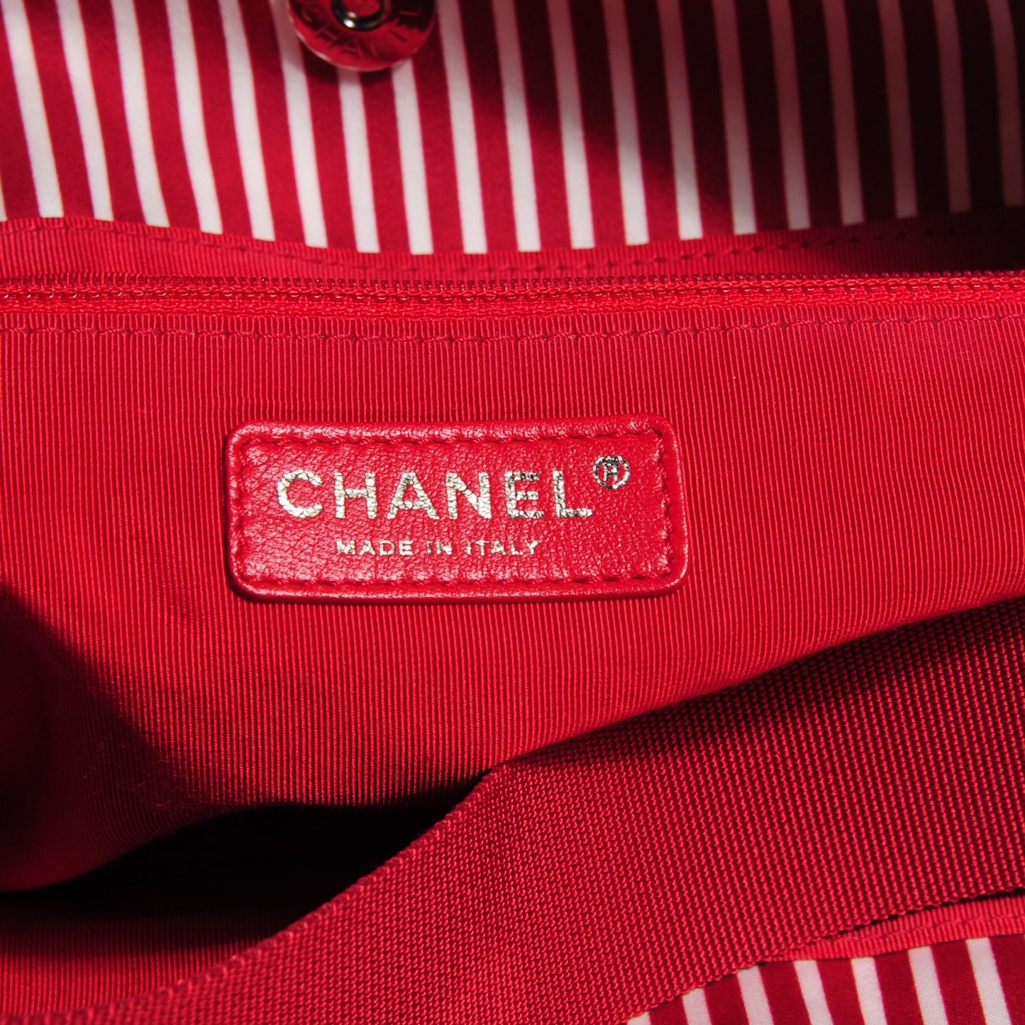 Grosgrain Striped Tote Red White