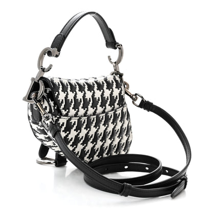 Christian Dior Calfskin Macro Houndstooth Embossed Micro Saddle Bag Black White 3 of 9