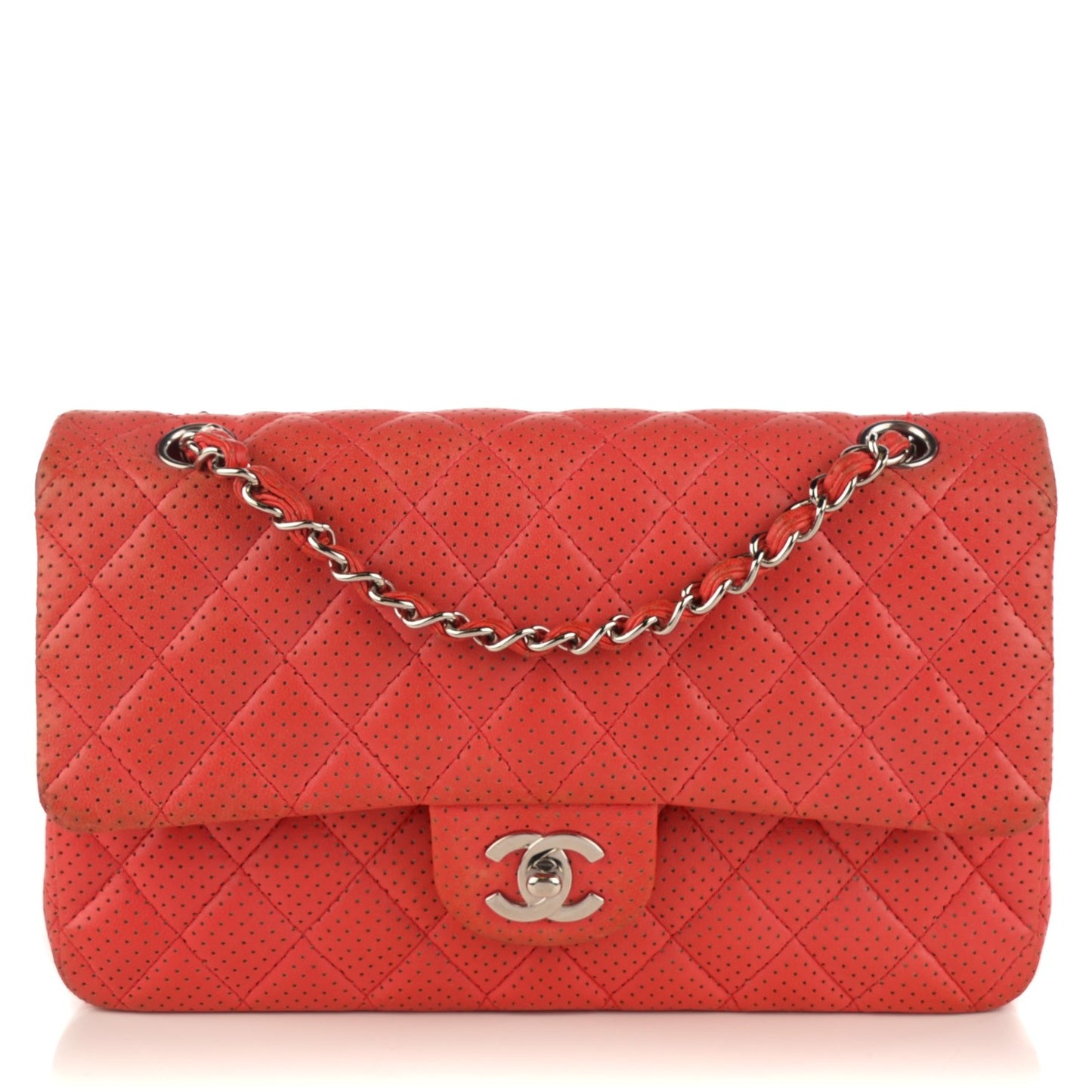 Lambskin Perforated Medium Double Flap Red