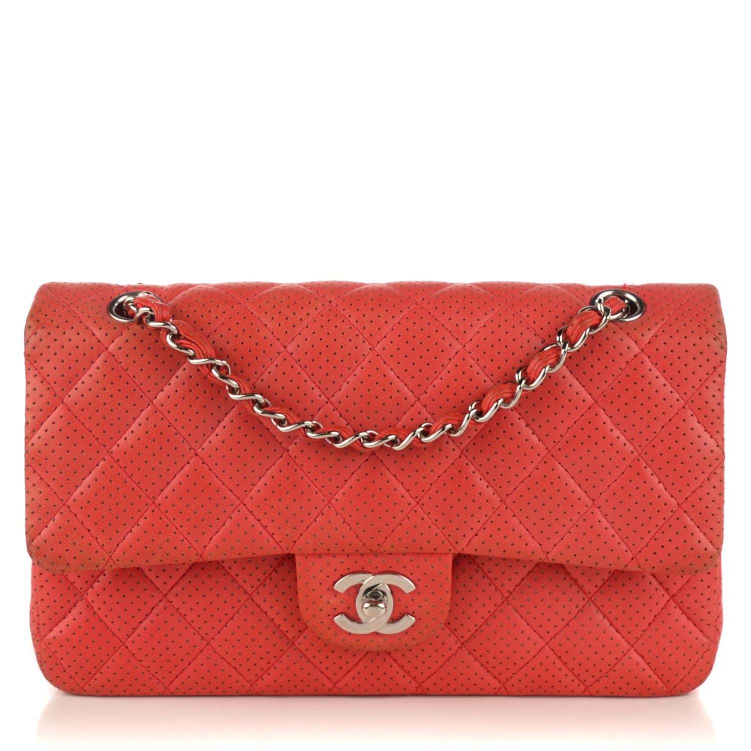 Chanel Lambskin Perforated Medium Double Flap Red 1 of 18