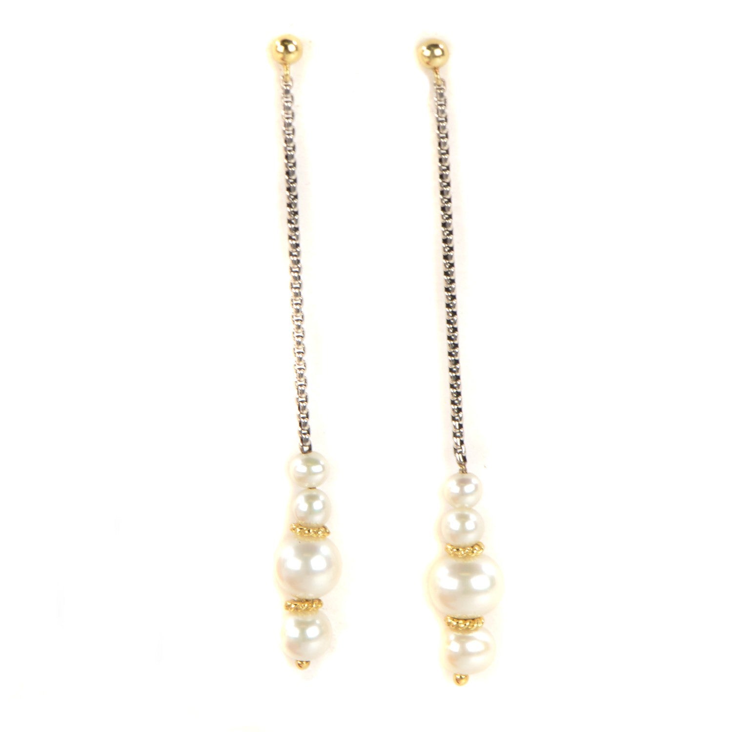 David Yurman Sterling Silver 18K Yellow Gold Pearl Drop Earrings 1 of 7