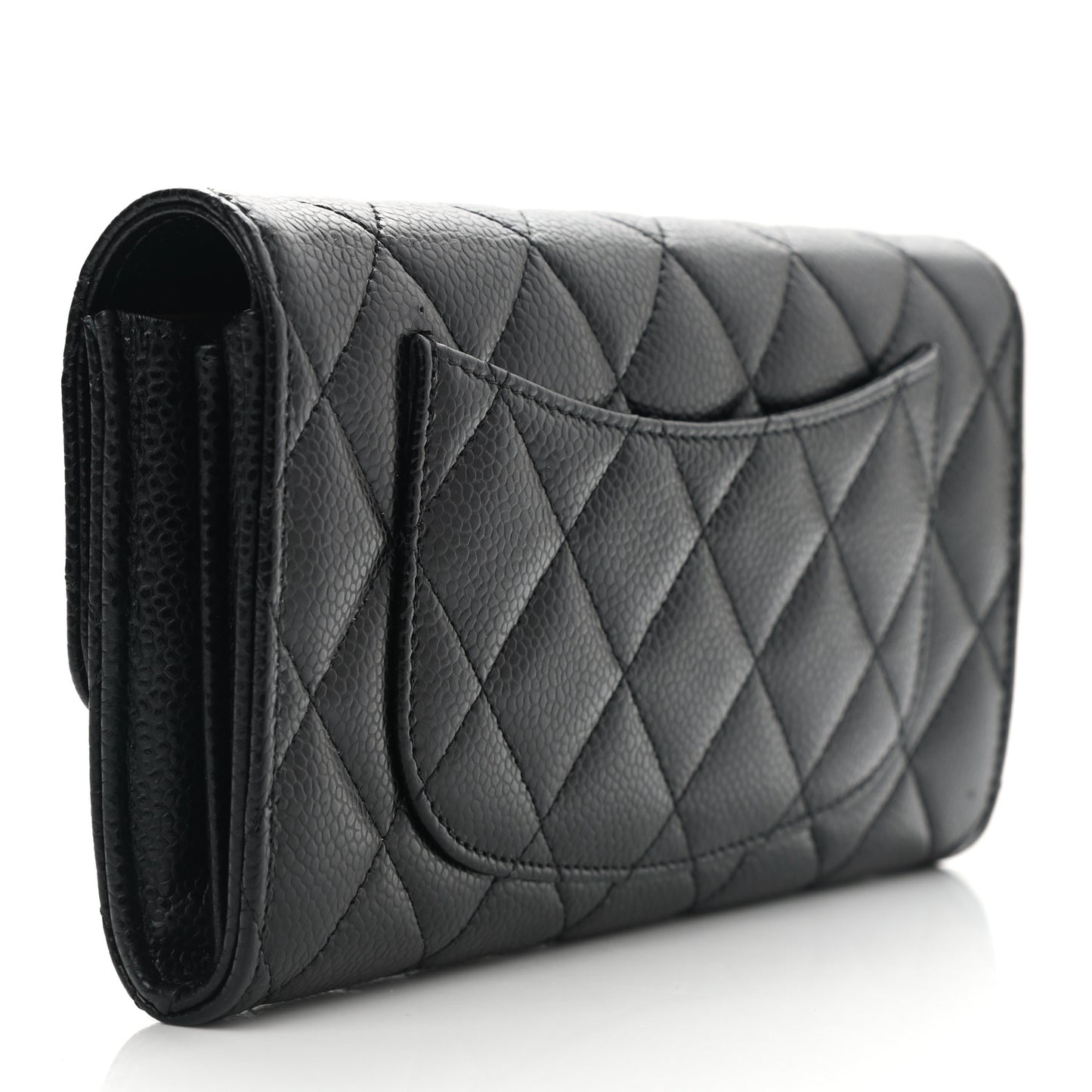 Caviar Quilted Large Gusset Flap Wallet Black
