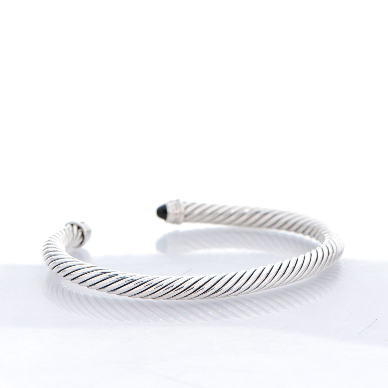 David Yurman Sterling Silver Diamond Pave Black Onyx 5mm Cable Classics Bracelet 3 of 5