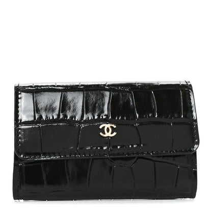 Chanel Calfskin Crocodile Embossed Crococo Flap Cardholder Black 1 of 9