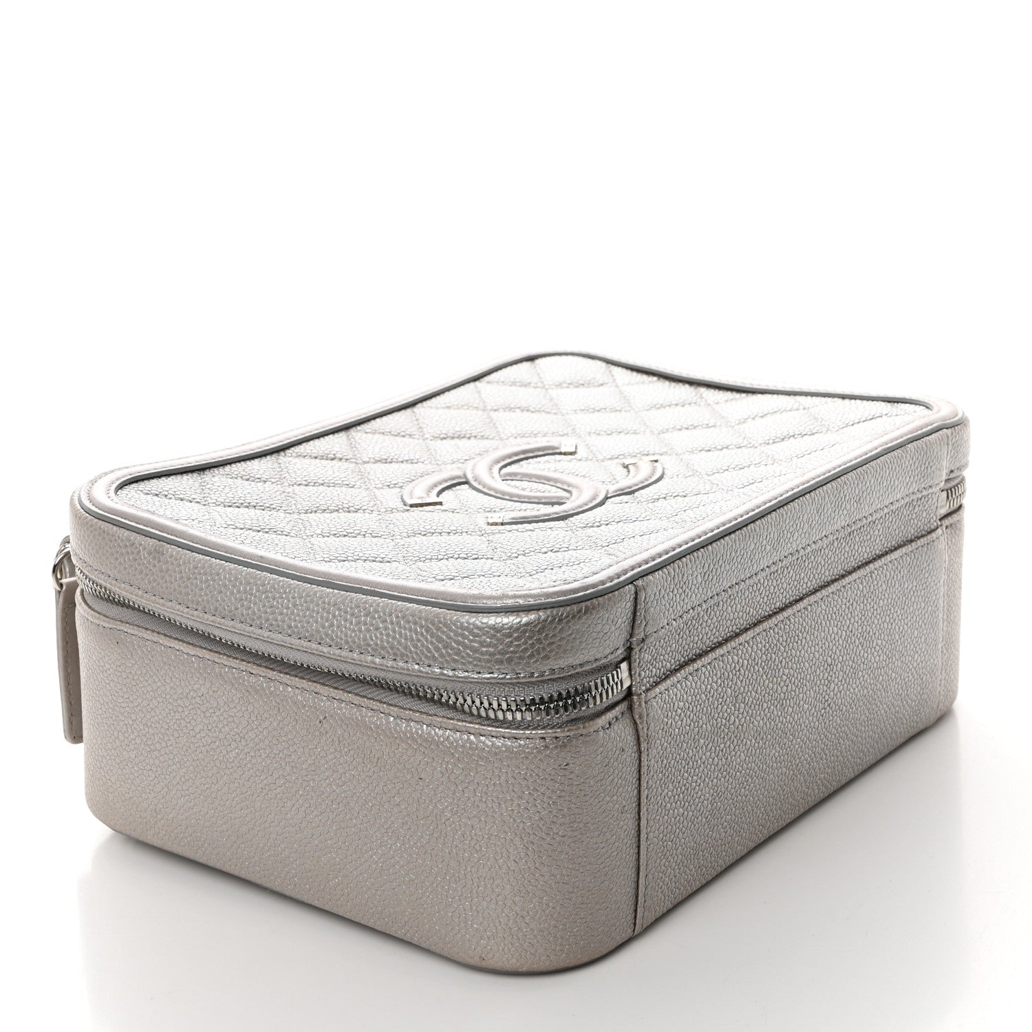 Chanel Metallic Caviar Quilted Large CC Filigree Vanity Case Silver 4 of 11