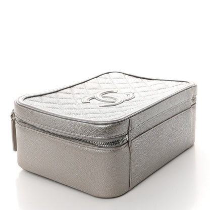 Chanel Metallic Caviar Quilted Large CC Filigree Vanity Case Silver 4 of 11