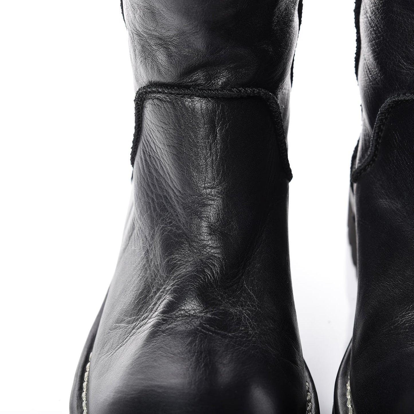 Calfskin Motorcycle Zipper Boots 38 Black Burgundy