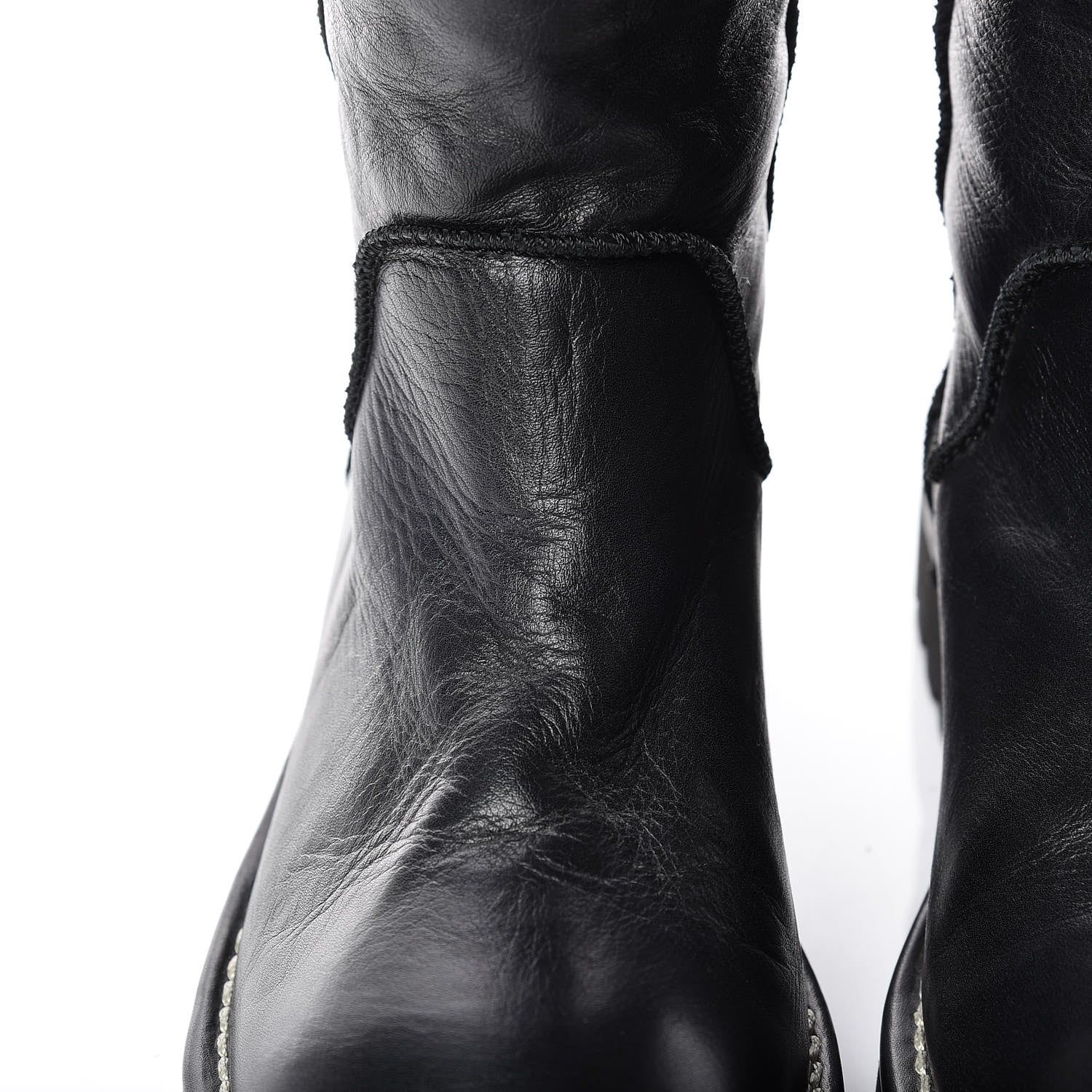 Chanel Calfskin Motorcycle Zipper Boots 38 Black Burgundy 10 of 12