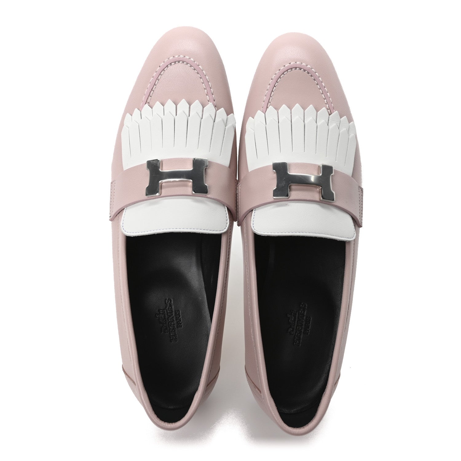 Hermes Goatskin Womens Royal Loafers 39 Rose Porcelain White 2 of 9
