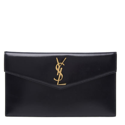 Saint Laurent Smooth Shiny Calfskin Monogram Uptown Pouch Black 1 of 10