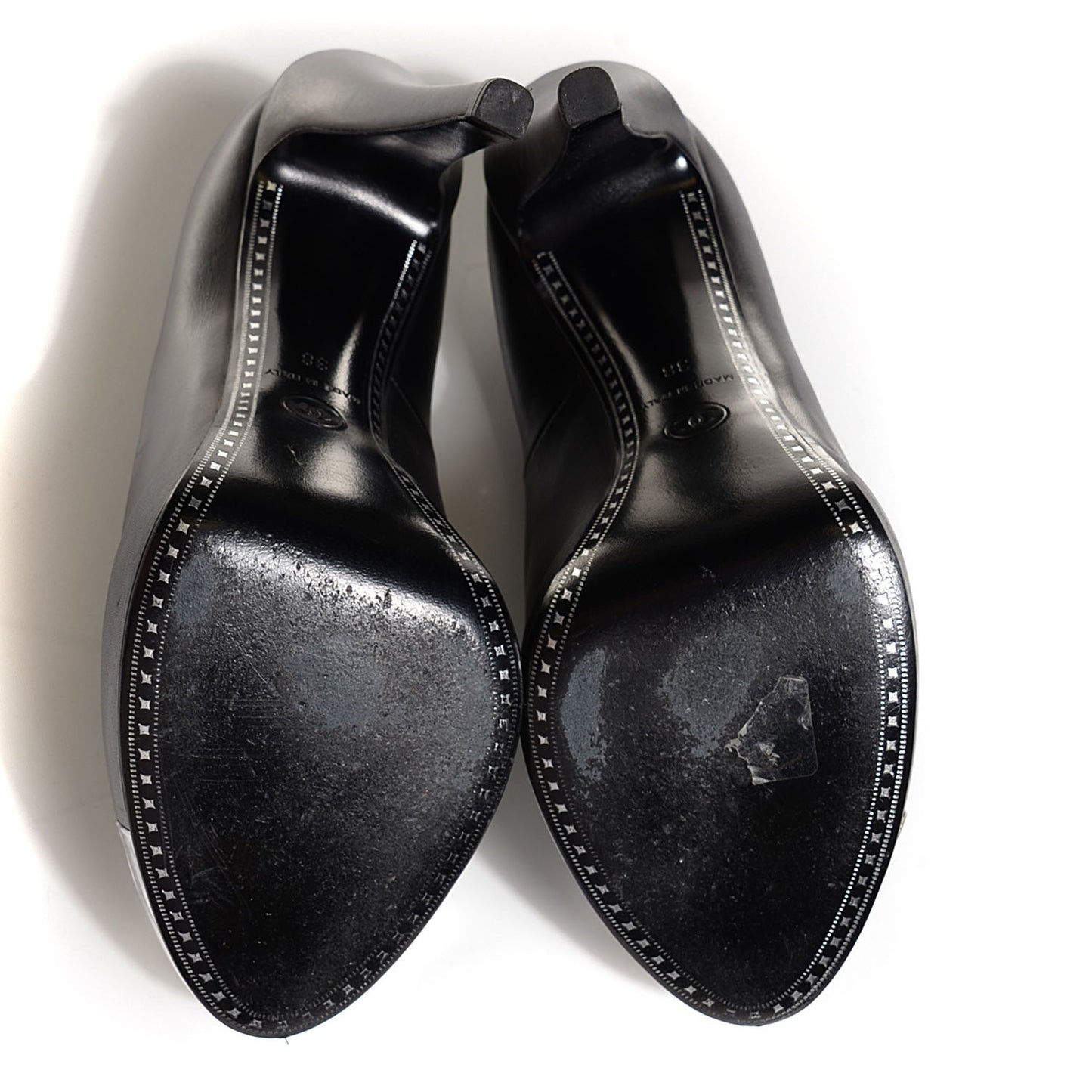 Calfskin Silver Cap Toe CC Pumps 38 Black