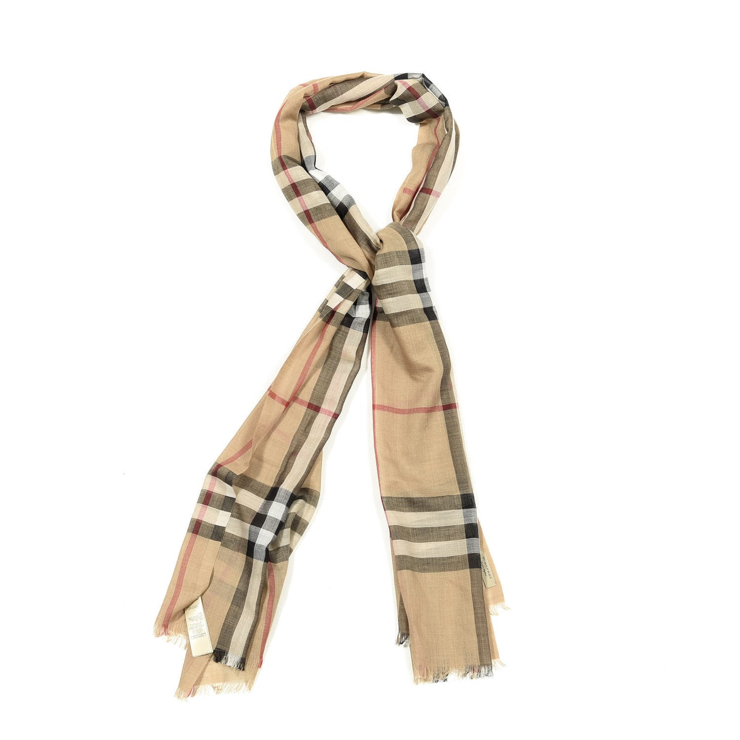 Wool Silk Gauze Giant Check Lightweight Scarf Camel