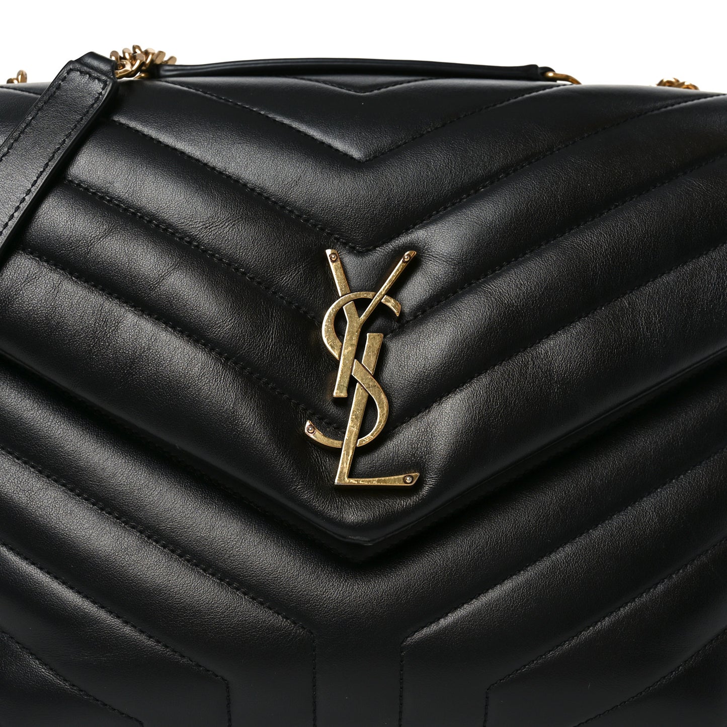 Calfskin Y Quilted Monogram Medium Loulou Chain Satchel Black