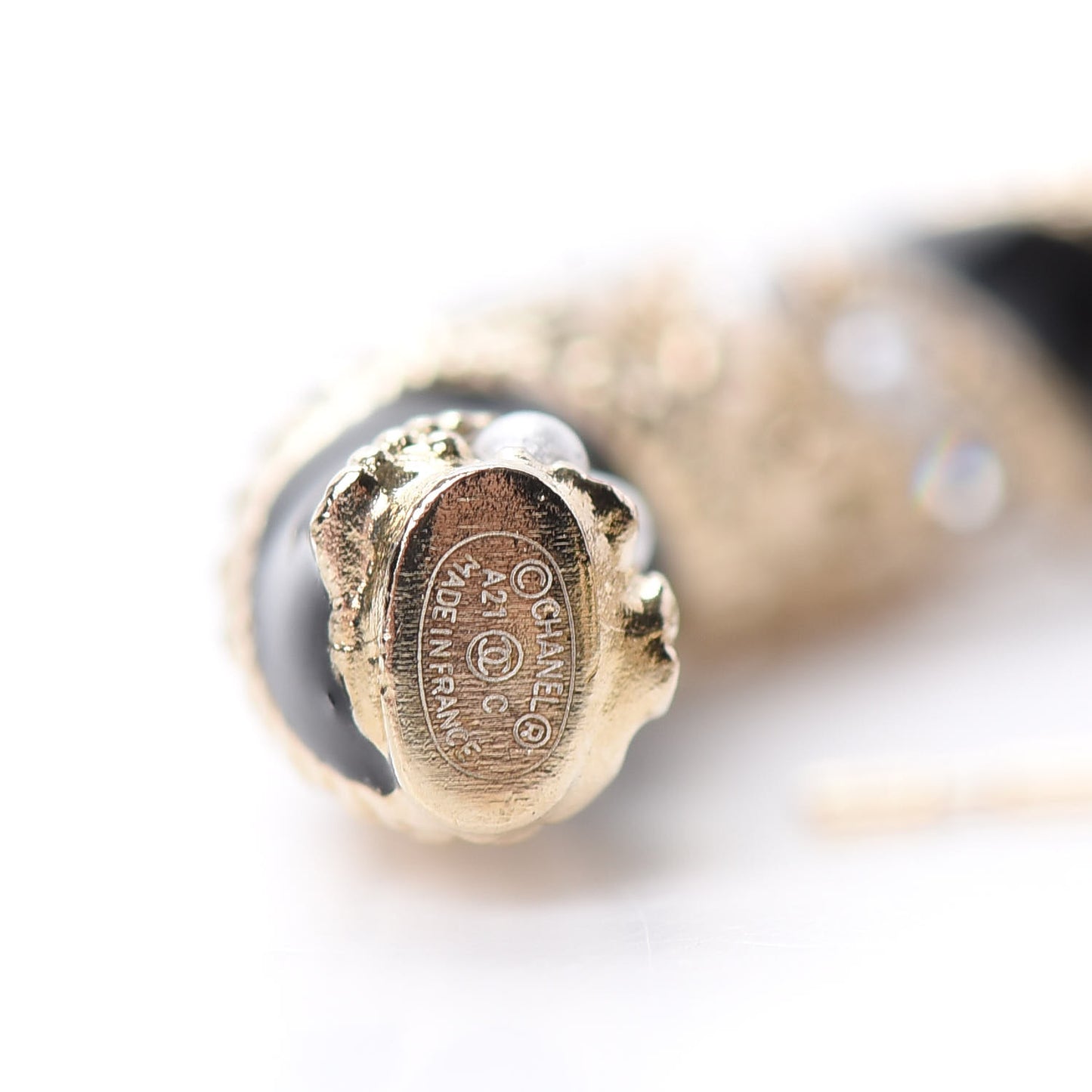 Crystal Pearl Twist CC Hoop Earrings Gold Black