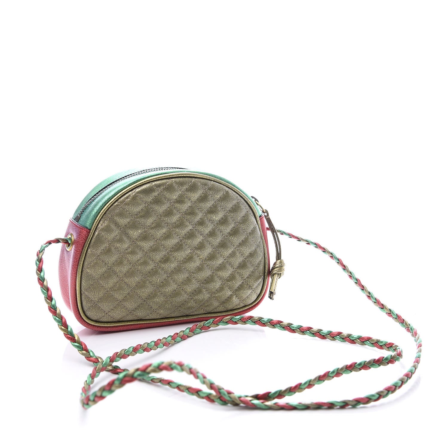 Gucci Laminated Nappa Trapuntata Mini Zumi Dome Shoulder Bag Rosso Jasmine Green Rame 2 of 11