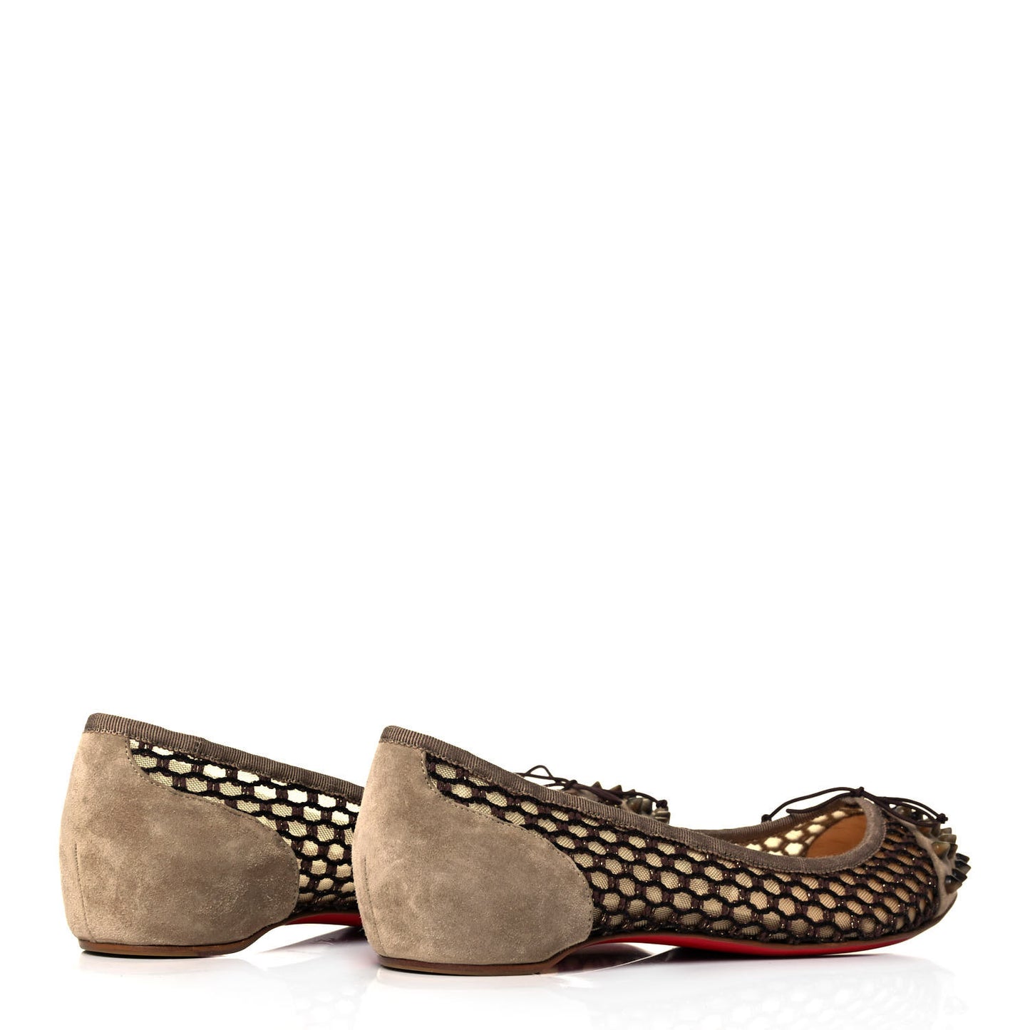 Veau Velours Mesh Spiked Flats 39 Brown