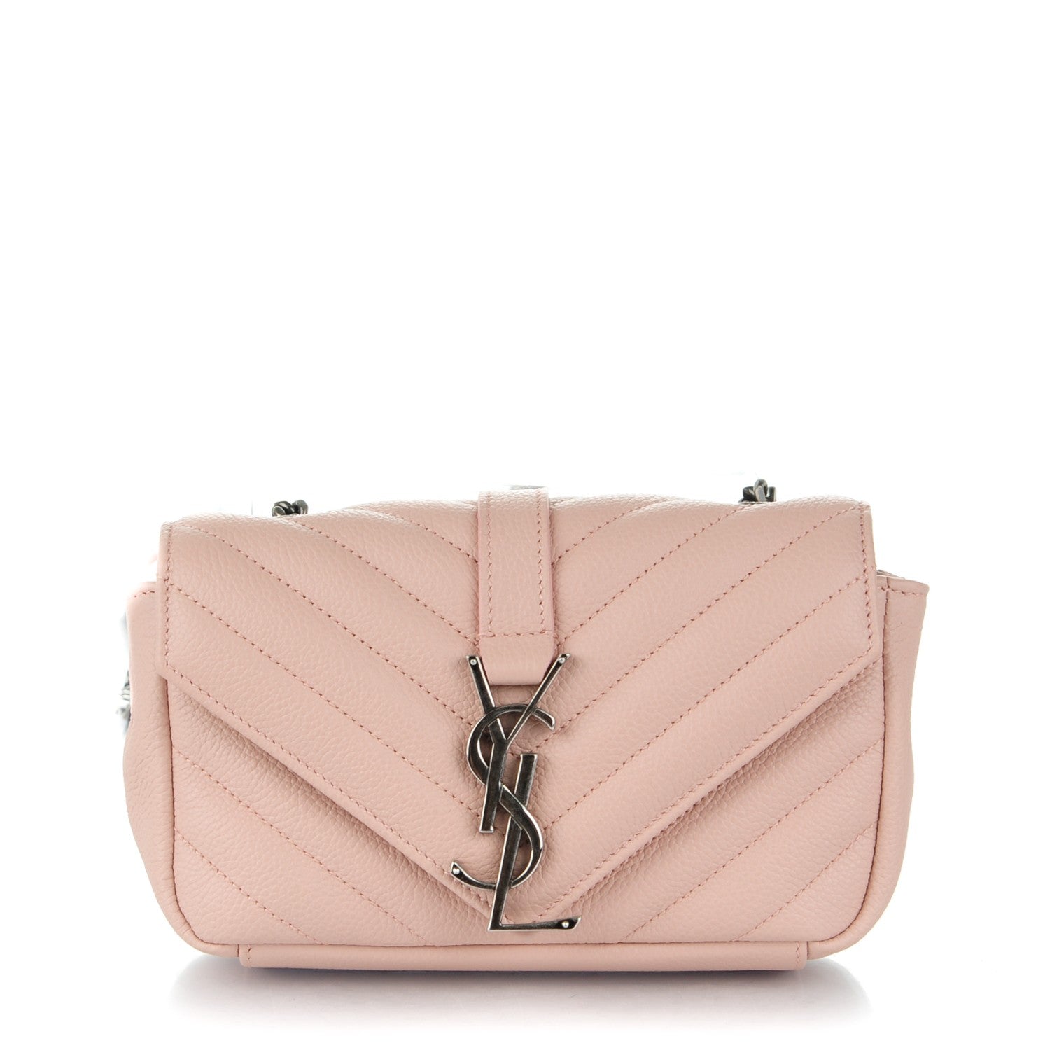 Saint Laurent Grained Calfskin Matelassé Chevron Monogram Classic Baby Chain Bag Pale Pink 1 of 7