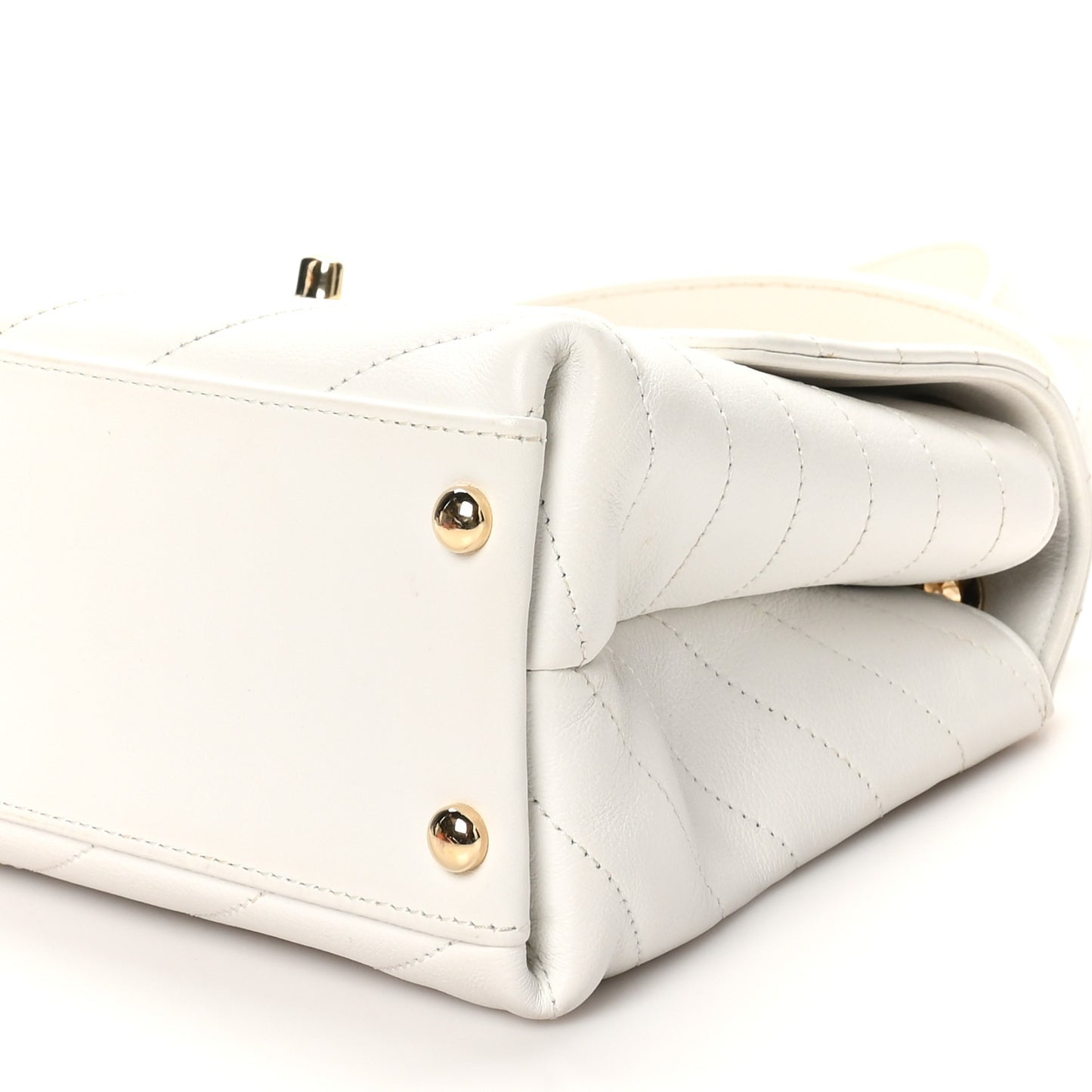 Grained Calfskin Small Chevron Chic Top Handle Flap White