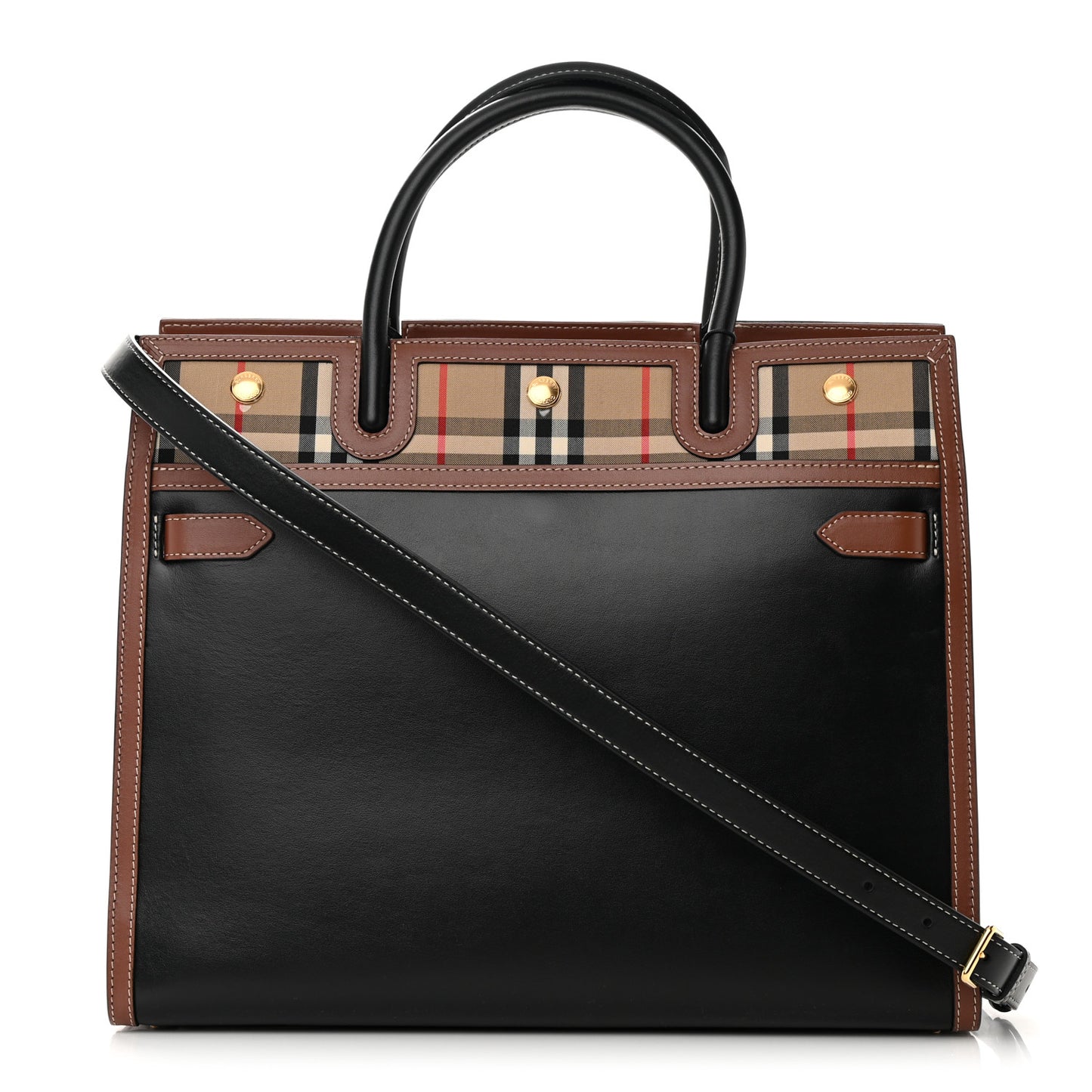 Calfskin Vintage Check Medium Two Handle Title Bag Black