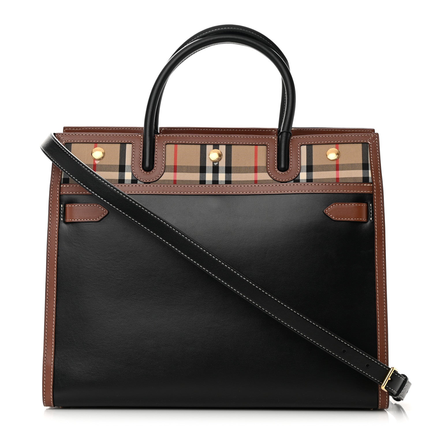 Burberry Calfskin Vintage Check Medium Two Handle Title Bag Black 1 of 12